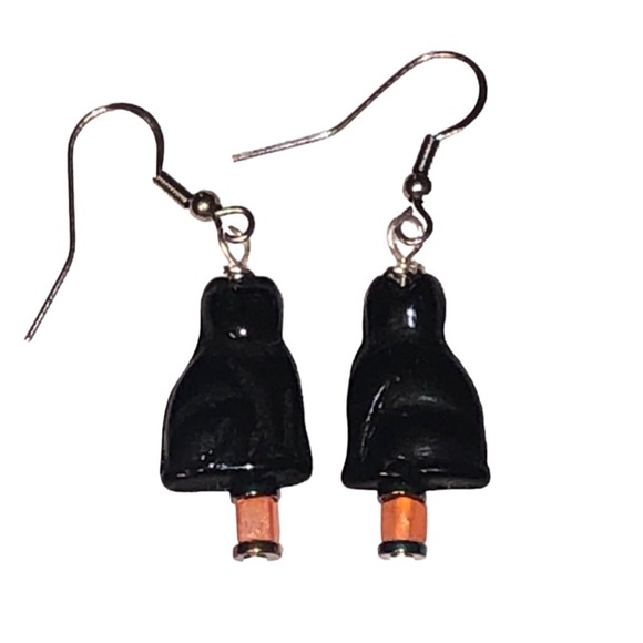 Hand Crafted Jewelry - HANDMADE Black Cat BEAD Halloween Holiday Unbranded Earrings